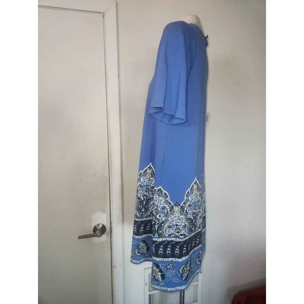 J. Jill NEW Wearever Blue Paisley Border Print‎ V-Neck Shift Dress S